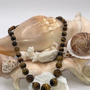 10k Gold Graduated Tiger’s Eye Necklace With Gold Beads 16” 42g NWOT Beauty!